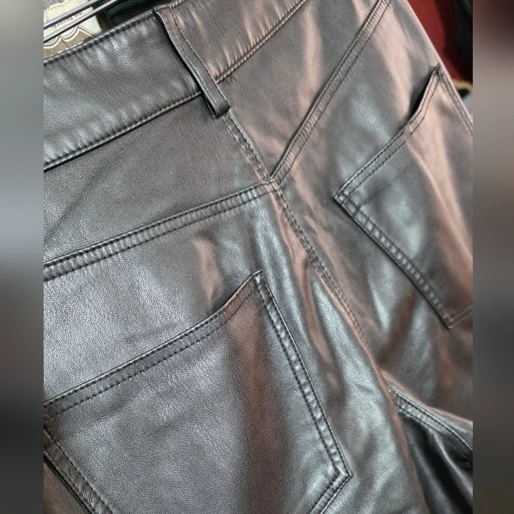 Zara Black Faux Leather Y2K Wide Leg‎ Pants Sz 6 - Picture 6 of 6